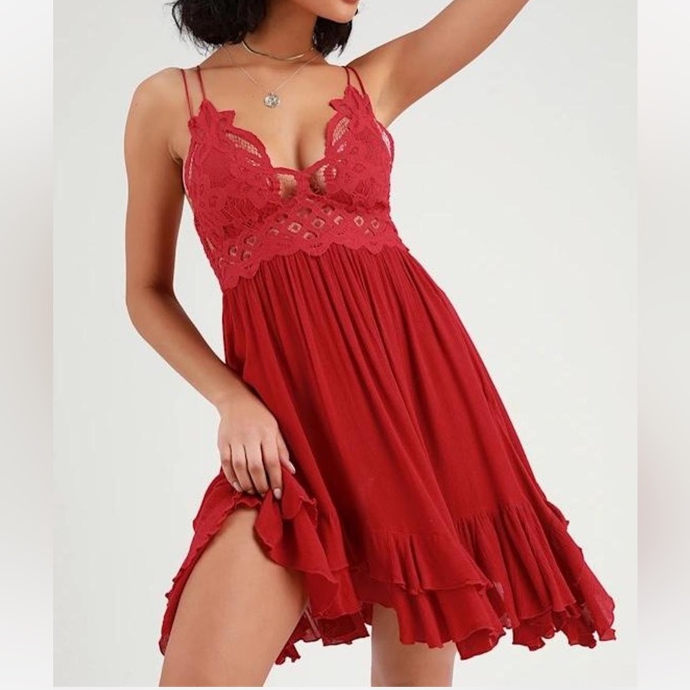 Free People Red Lace Mini Dress medium